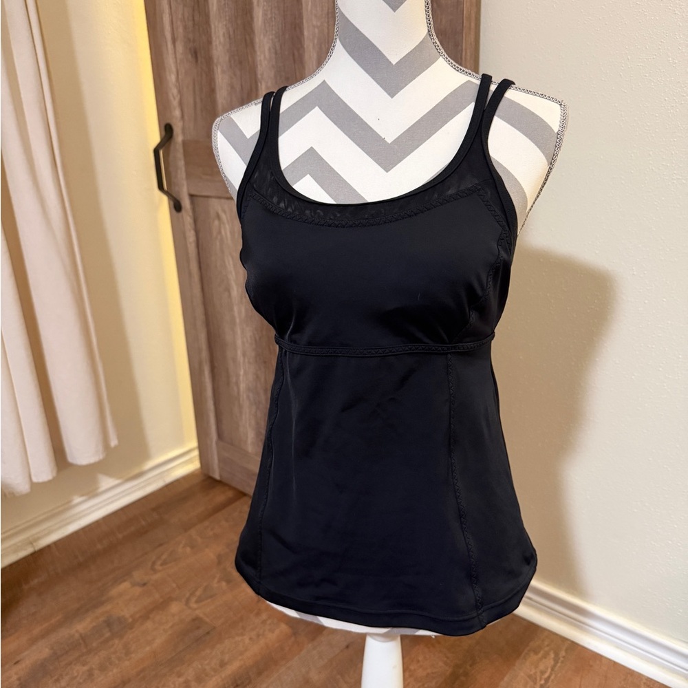 Lands’ End Black Slimming Tankini Swim Top Criss Cross Back size 8